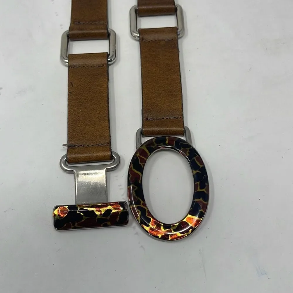 Noel Asmar Tan Brown Toggle Buckle Made In Italy Leather Waist Belt OS